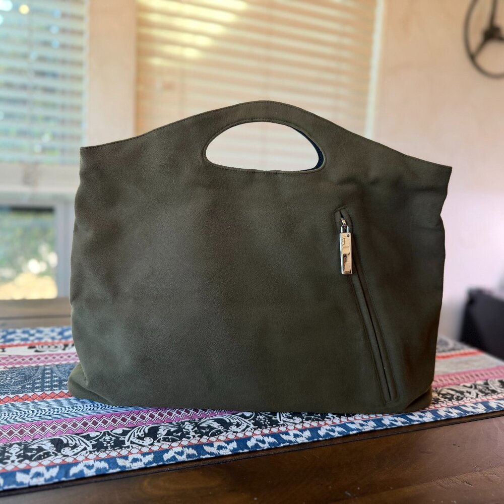 Salvatore Ferragamo Large Reversible Tote Handbag, Felt Green and Black, Vintage